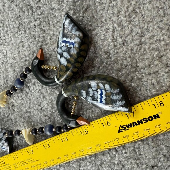 Wood Duck Geese Statement Necklace Beaded Shell Accents Hand Painted Vintage - Picture 10 of 16